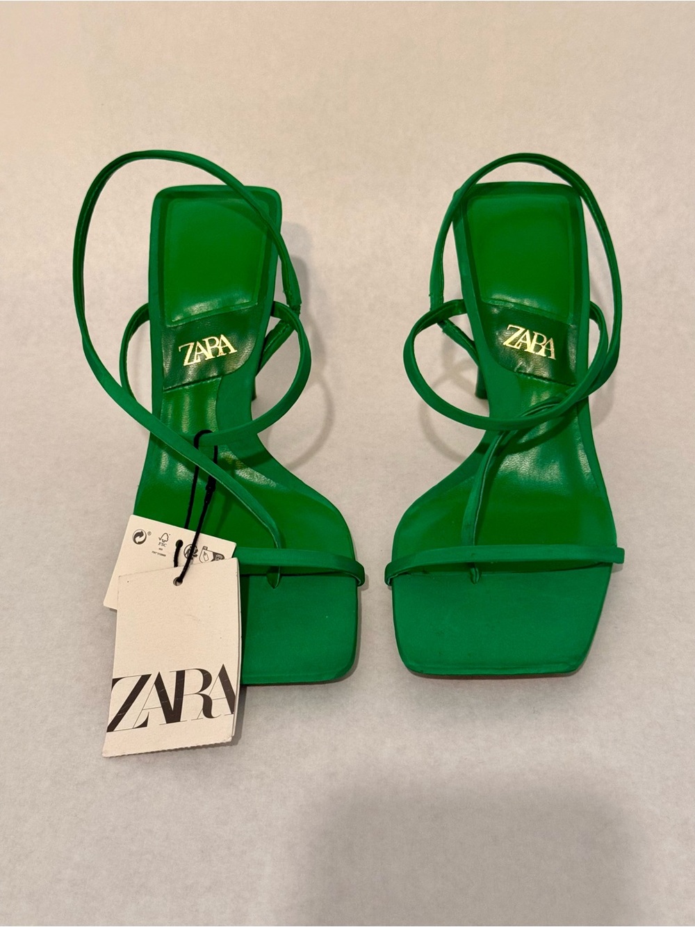 Zara Emerald Strappy Square-Toe Heels Size 6